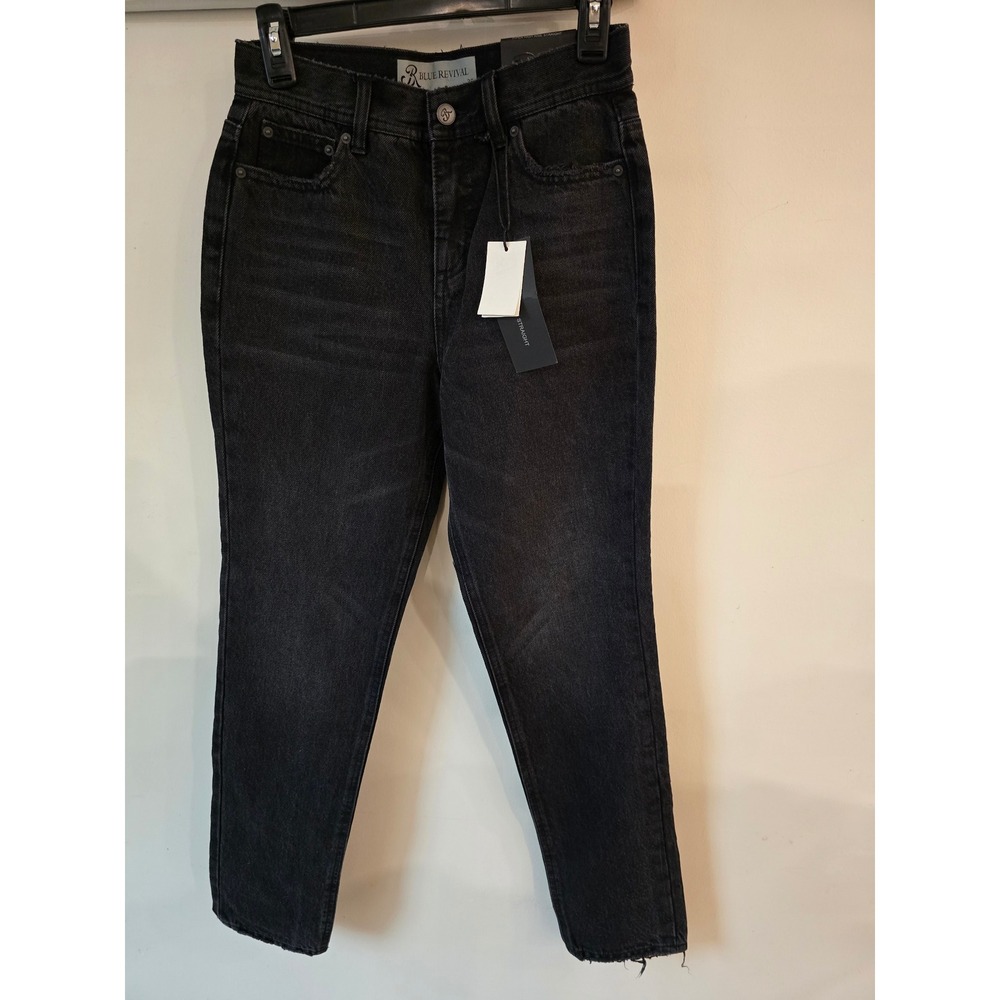 Blue Revival Piper High Rise Straight Jeans Black Raw Hem Size 25 NWT